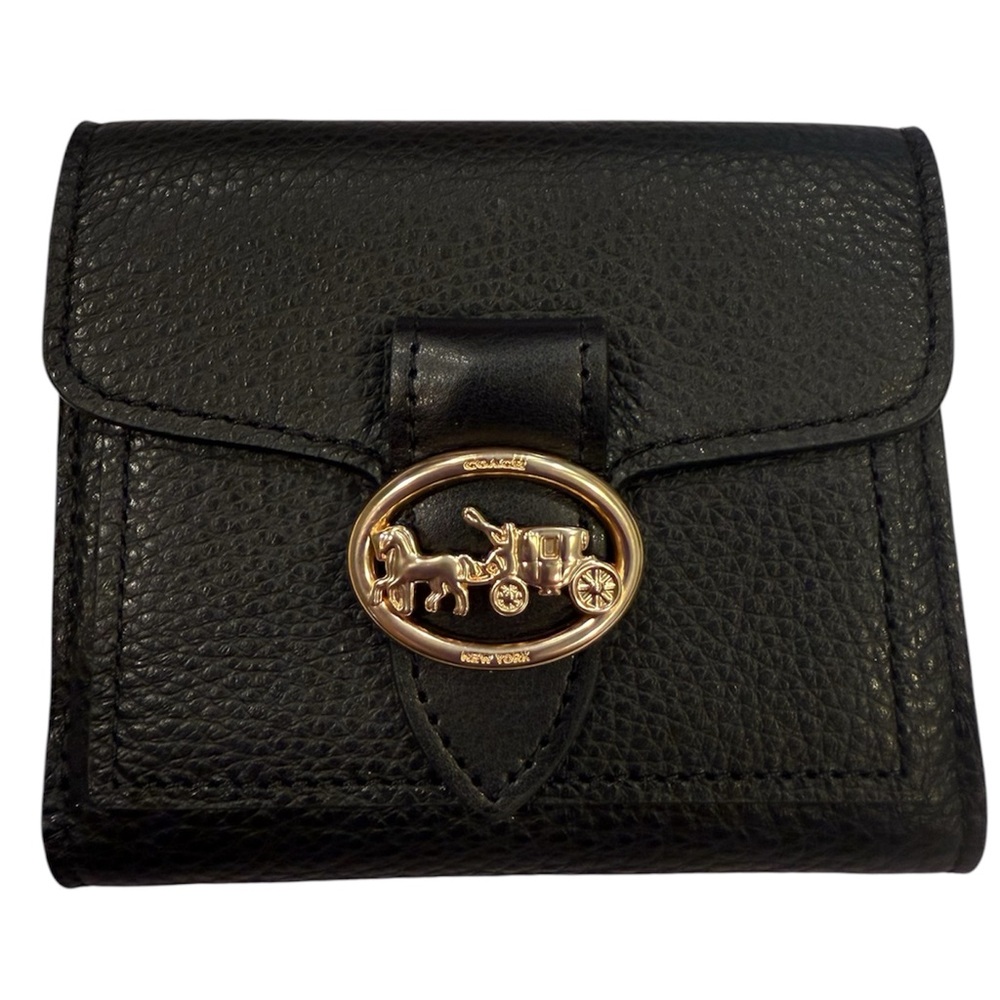 NWT Coach Georgie Small Wallet Horse and Carriage Black Gold 6654 RARE